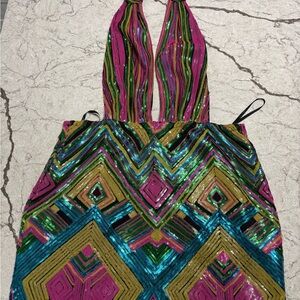 Fashion Nova Multicolor Sequin Backless Dress